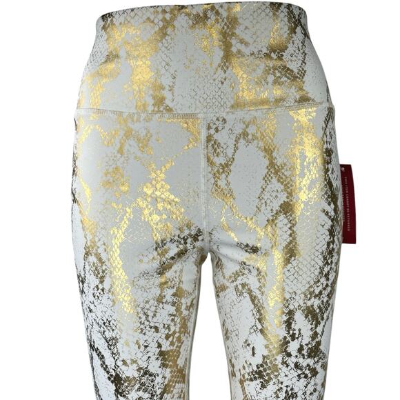 NEW Carbon38 Gold Metallic Animal Snake Skin Print Athletic Leggings Pants Sz L - Picture 4 of 5